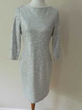 Julia Jordan Ellie Silver Sequin Sheath Dress - Brand New